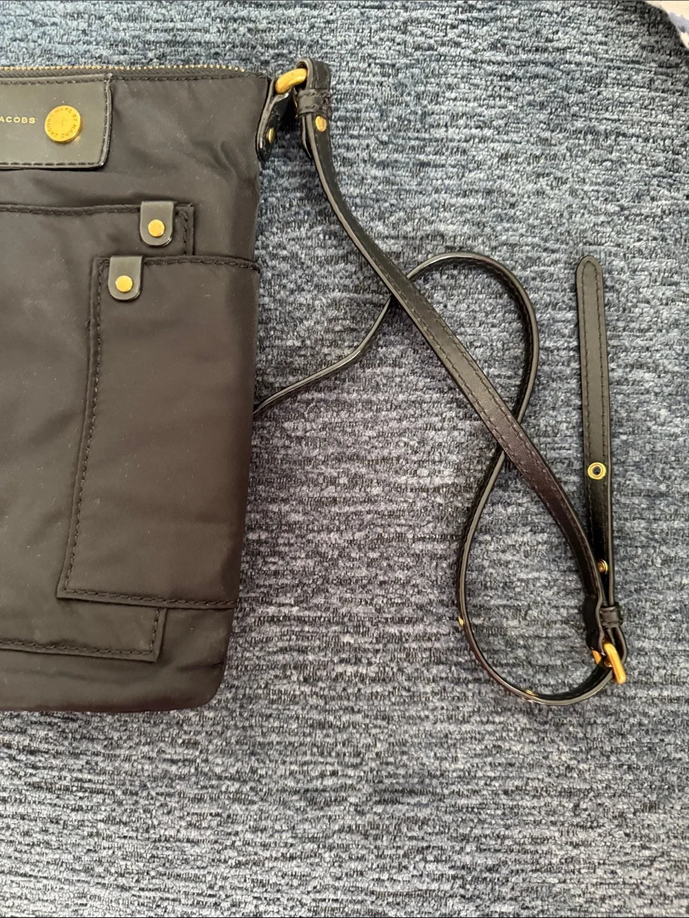 Marc By Marc Jacobs Black Nylon Messenger Crossbody with Gold Accents
